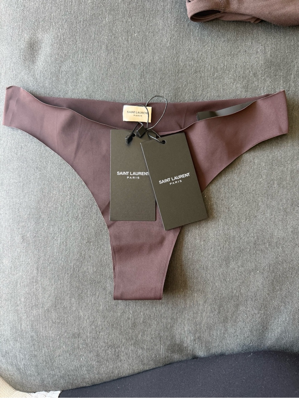 NWT Saint Laurent YSL Jersey Tanga Thong Panty Brown Size S